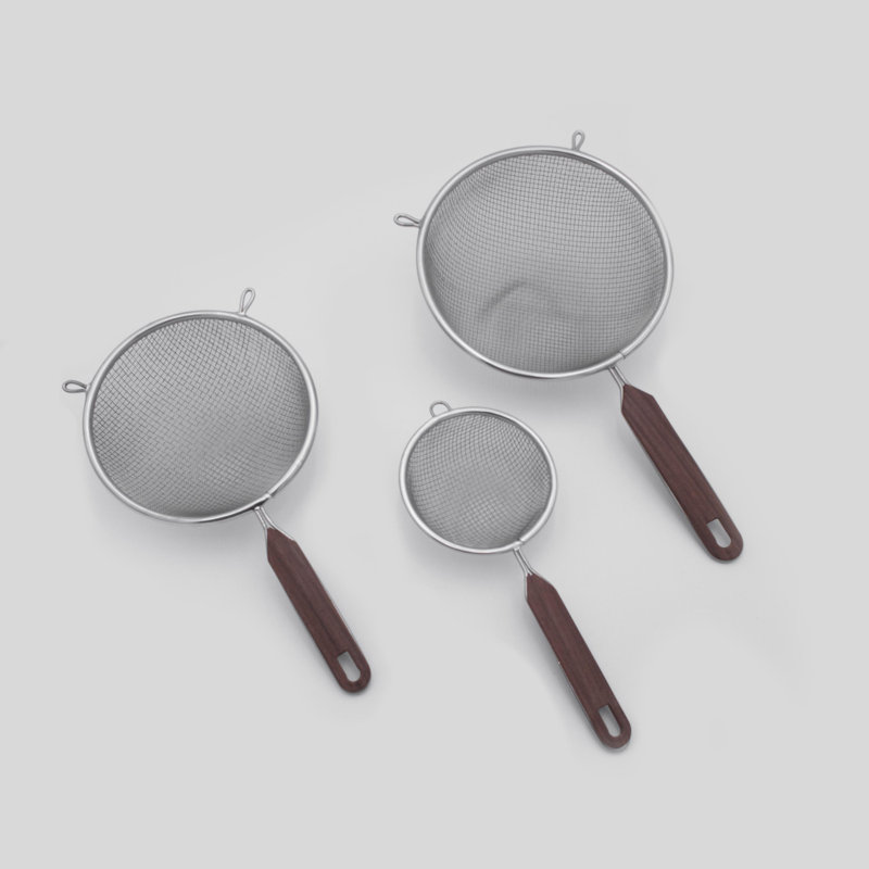 Stainless Steel Strainer Set with Wooden Handles, 3 Pieces