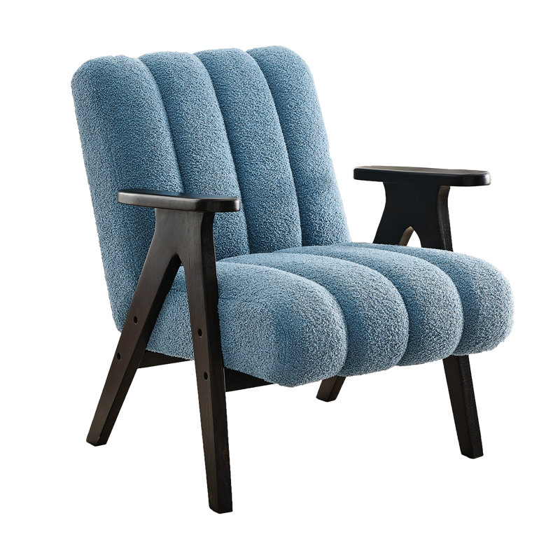 Fauteuil - bleu, rembourrage doux, décor moderne en bois massif avec dossier, Bleu