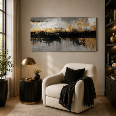 Gray Black and Gold Abstract Horizon Wrapped Canvas Wall Art Print