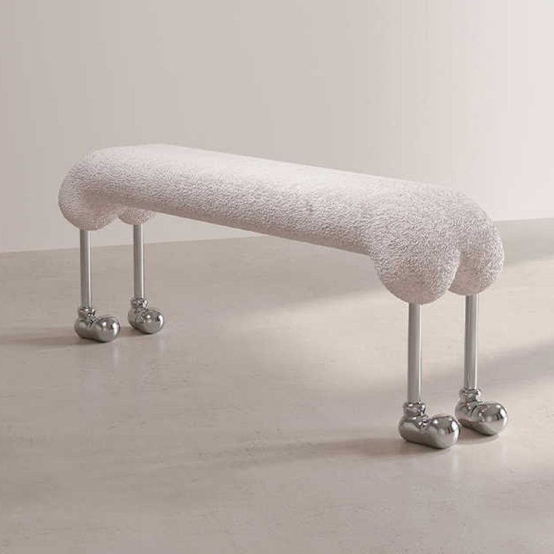 Benches Velvet Upholstered Bench, Silver, White
