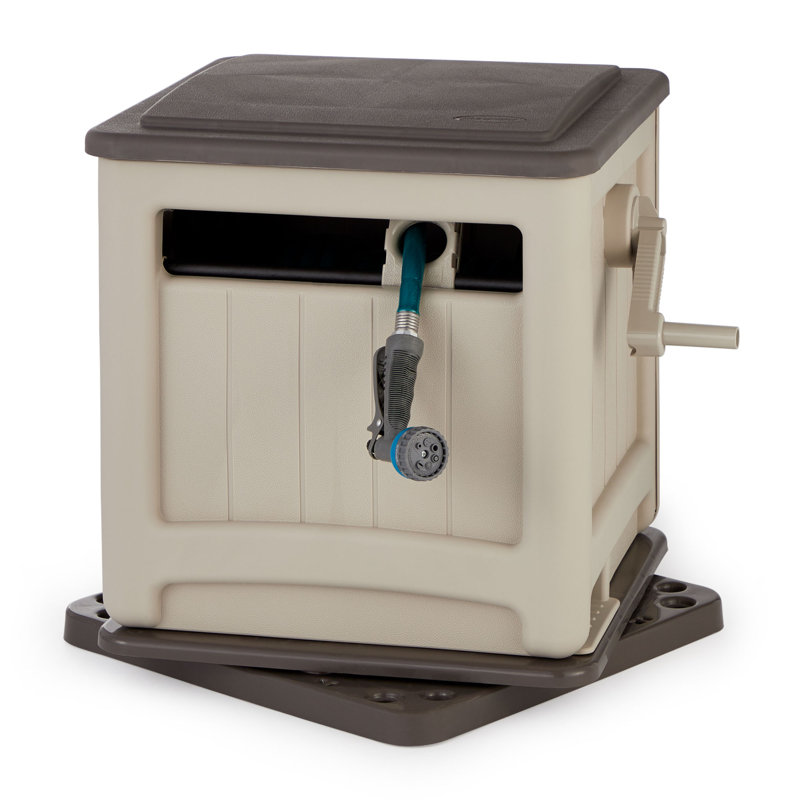 Suncast 26 in. W x 21 in. D Resin Hose Pot with Reel for 225 ft. Hose Storage, Made in the USA