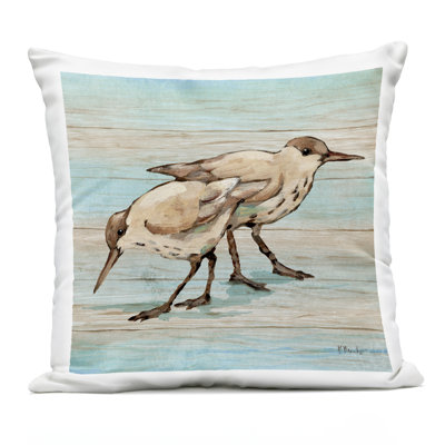 Coastal Teak Birds Outdoor Printed Pillow design by Paul Brent