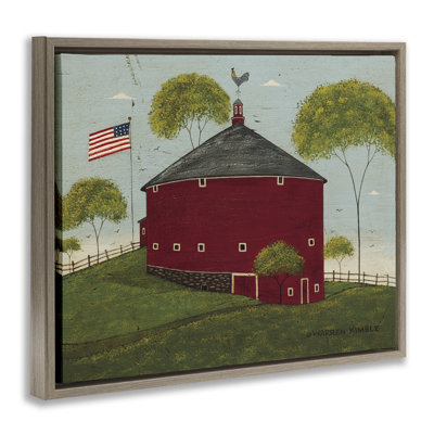 Round Barn with USA Flag Floater Canvas Wall Art, design by Warren Kimble