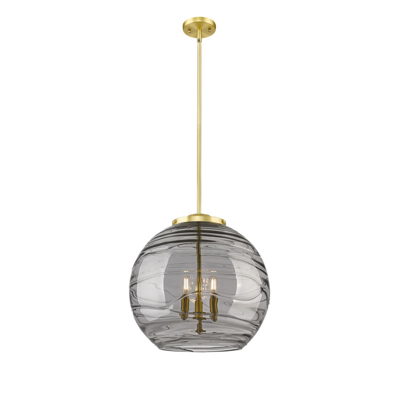 Luminaire suspendu 3 lumières Christly, H 19,5 po x l 17,88 po x P 17,88 po, Or foncé, Gris fumée clair