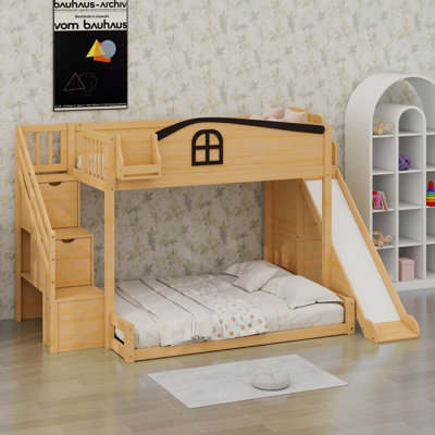 Lit superposé avec tablette de présentation, glissade et garde-robe