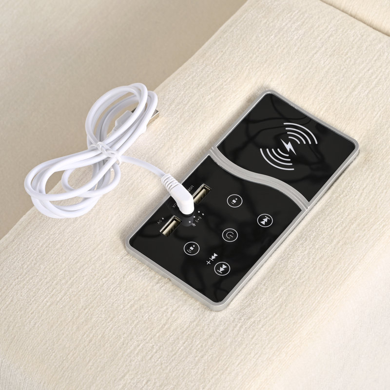 Canapé modulaire contemporain 4 pièces avec chargement sans fil et haut-parleurs Bluetooth.