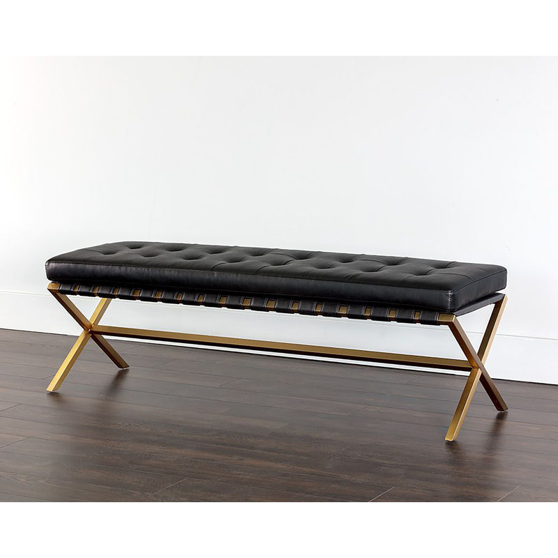 Kenji Upholstered Bench, Black Faux Leather