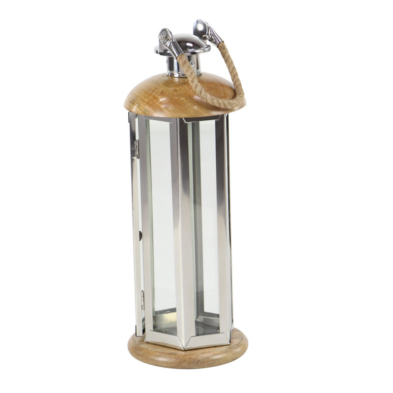 Wood Tabletop Lantern, 16" H x 6" W x 6" D