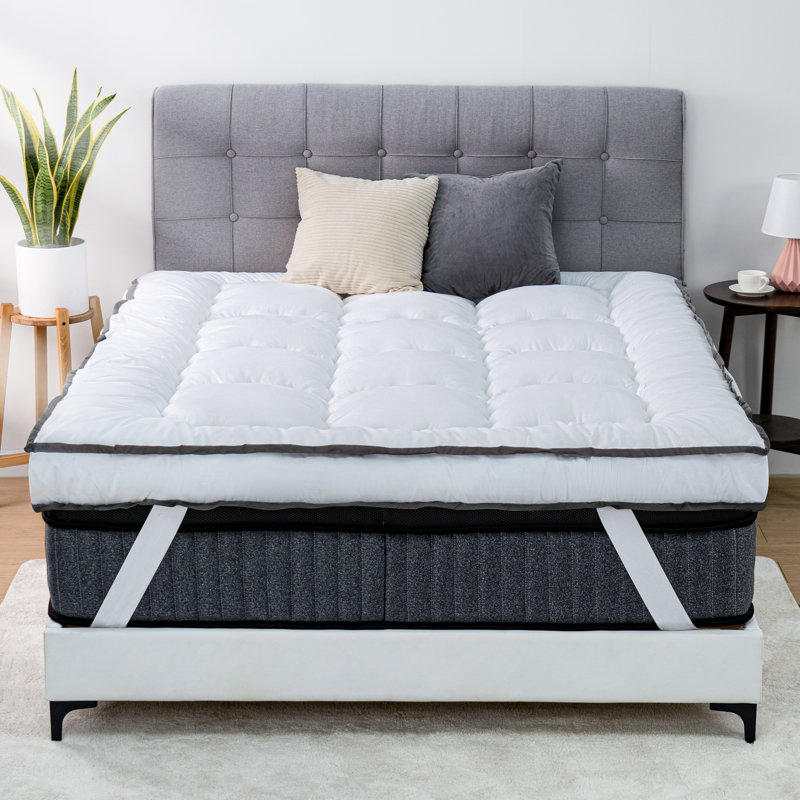 Jibberding 4'' Plush Down Alternative Mattress Topper, White, Queen