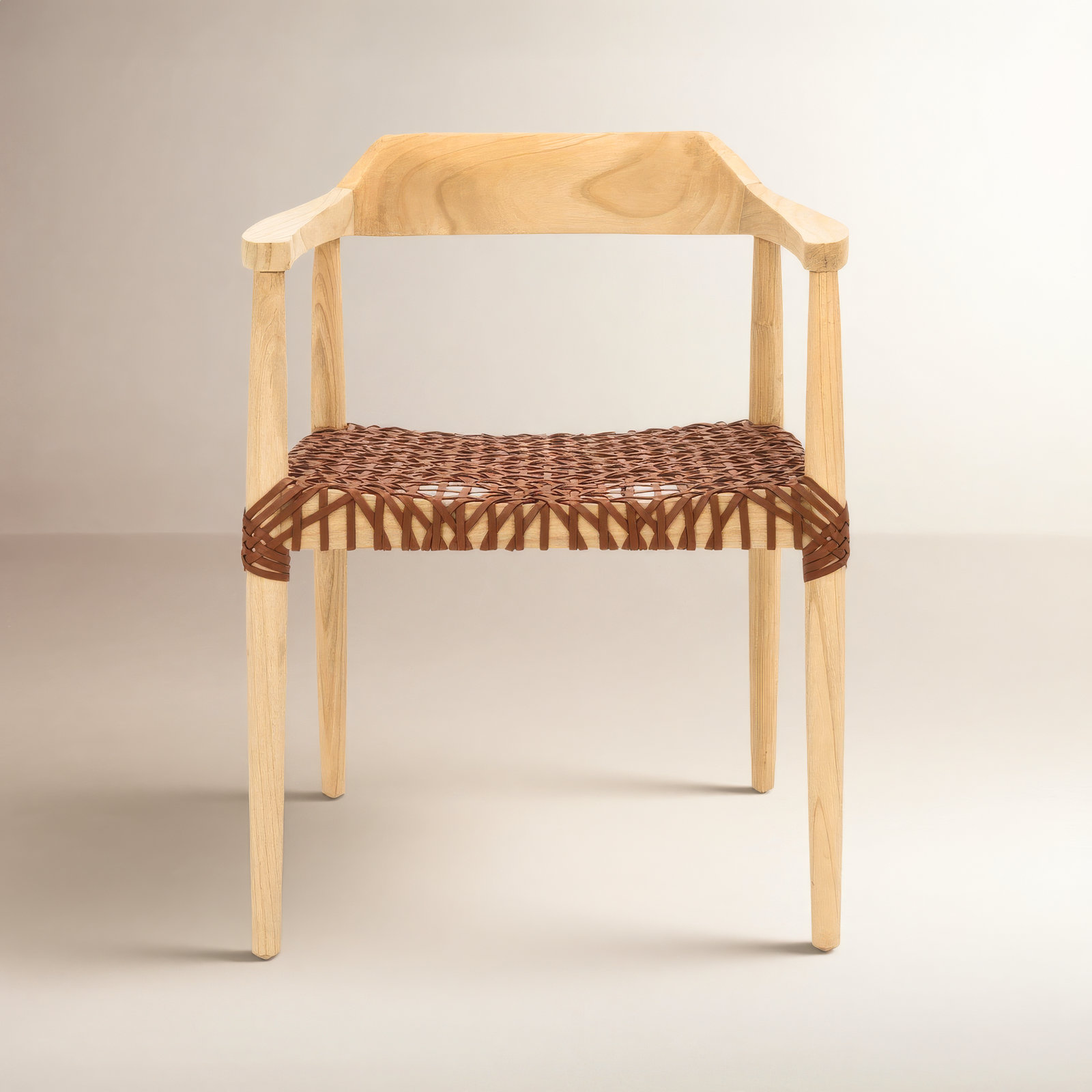 Bruna Teak Dining Armchair, Light Honey, Brown Genuine Leather