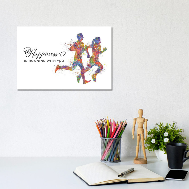 Runner Couple Quote Happiness - Wrapped Canvas Print, 20.32 cm H x 30.48 cm W
