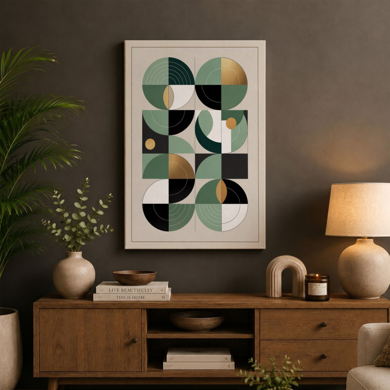 Harmony Grid Geometric - Wrapped Canvas, 30x20 - 76.2 x 50.8 cm, Teal Border