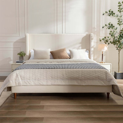 Harper Tall Headboard Upholstered Bed With 54 Inch High Headboard, Elegant Simplicity, No Box Spring Needed, Easy Assembly, Boucle Fabric
