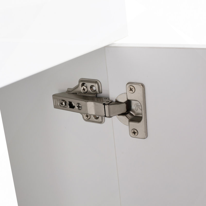 Meuble-lavabo à fermeture en douceur avec lavabo, pour petite salle de bain, Blanc brillant / noir