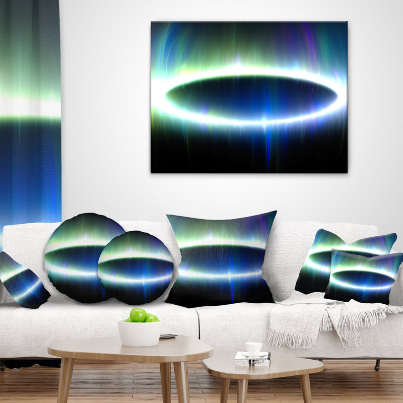 Grand coussin ovale à motif abstrait fractal, 16 po x 16 po, Coussin décoratif, Bleu