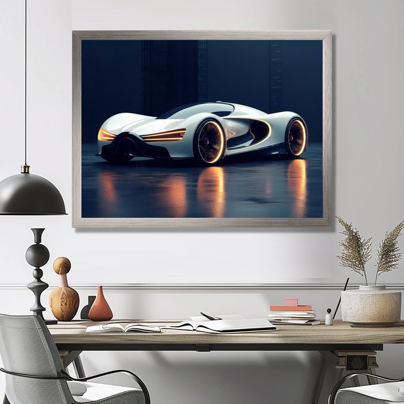Futuriste voiture de sport Bugatti I - voitures de course, art mural, 24" H x 32" W, White Picture Framed