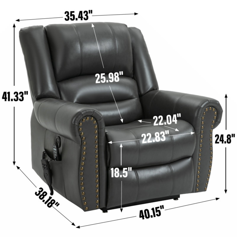 Zulene Faux Leather Lift Assist Recliner, Gray Faux Leather