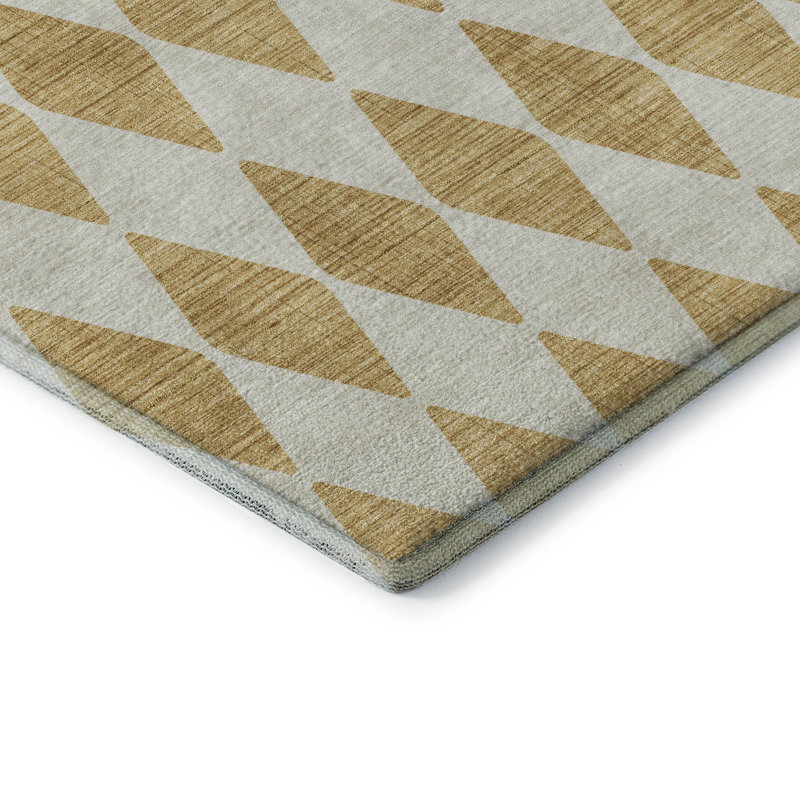 Premium Machine Washable Cerrito AMF578 Gold Rug, Rectangle 3' x 5'