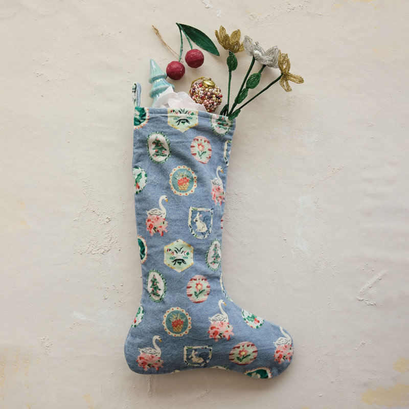 Chaussette de Noël en velours de coton à motifs Artisan