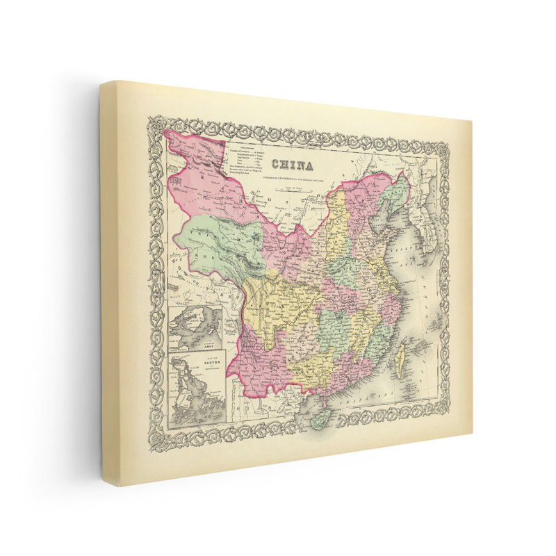 Carte de la Chine, Sans cadre, Canevas, H 16 po x l 20 po