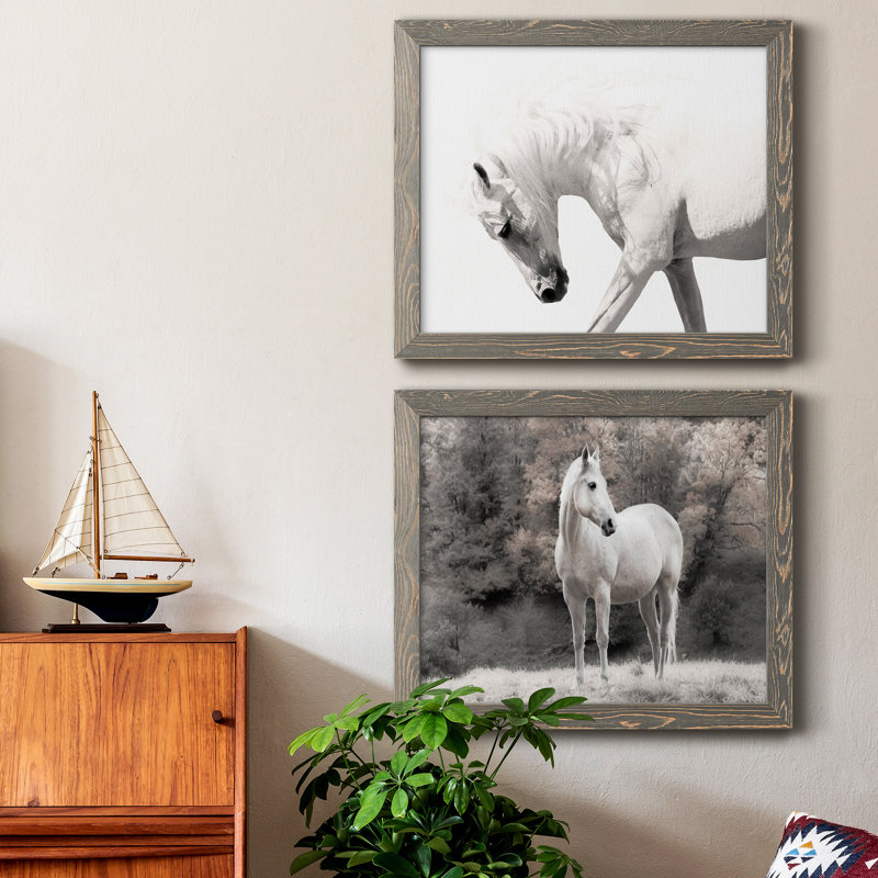 Neutral Stallion - ensemble de 2 photos sur toile tendues, H 20 po x l 34 po x P 1,5 po, Encadré gris