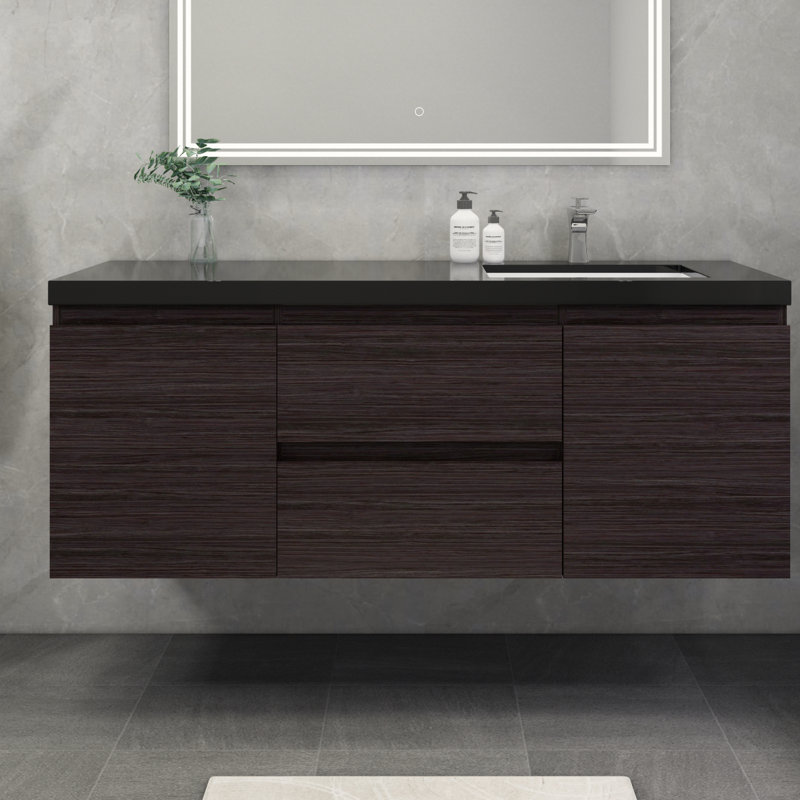 Ensemble de meuble-lavabo mural simple 60 po Castin, Chêne gris foncé
