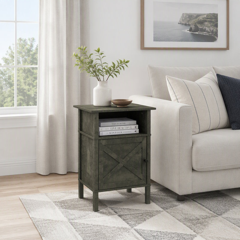 Élégante table d'appoint à 2 niveaux avec rangement, stratifié bronze foncé, parfaite pour les petits salons et les chambres