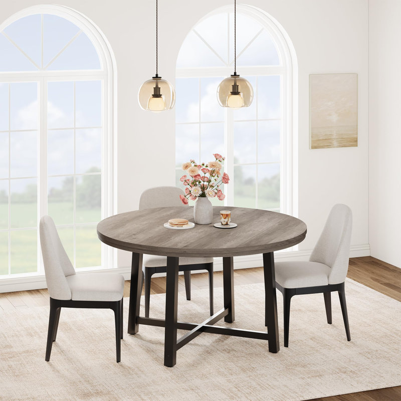 Table de salle à manger de 47 po pour 4 personnes, table de salle à manger avec cadre en métal robuste, Gris