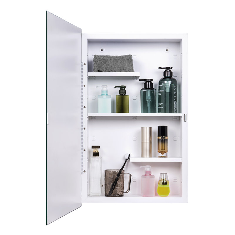 Ebern Designs Chouhan, miroir biseauté et tablettes réglables pour la salle de bain, encastrées ou en surface., Blanc