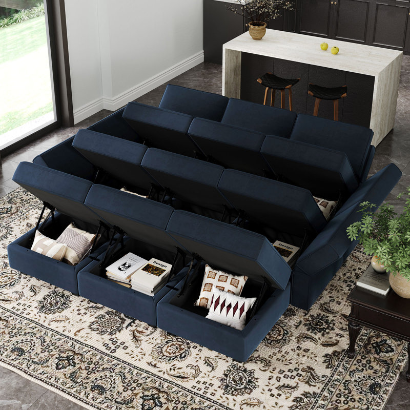 Neemi 90.2" Wide Reversible Modular Sofa & Chaise, Blue Velvet