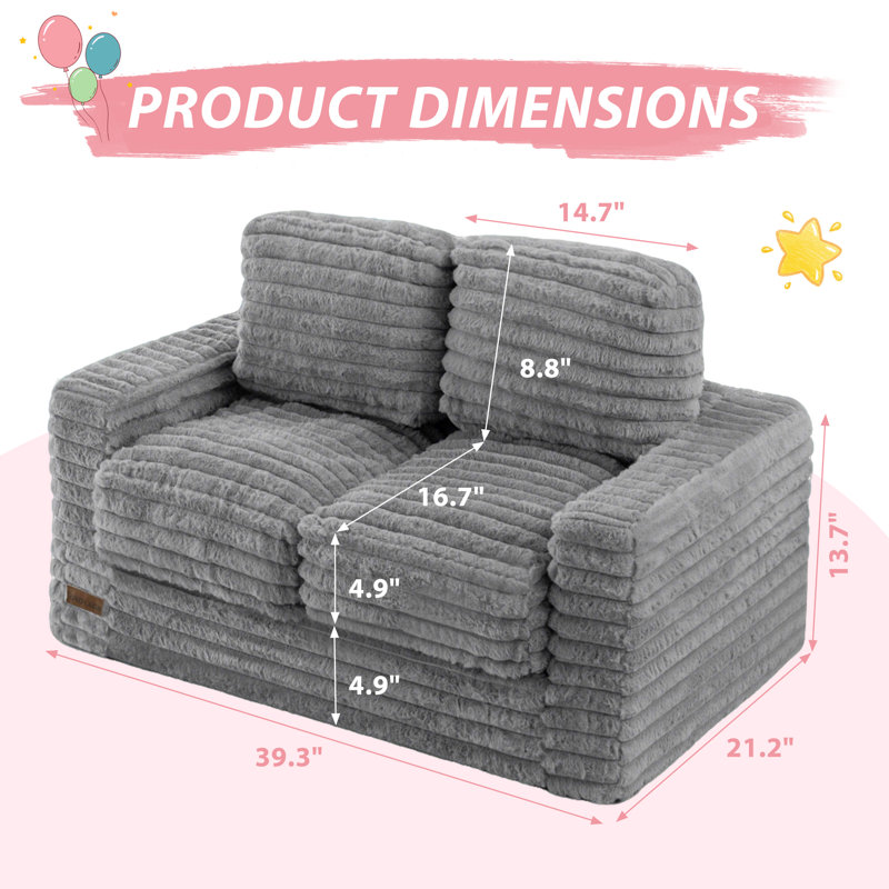 Fauteuil à billes convertible pour enfants, Polyester gris, 13.7*41.3*19.6