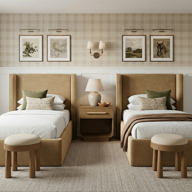 Lit tapissier Kendall Wanaque, Simple, Velours brun clair