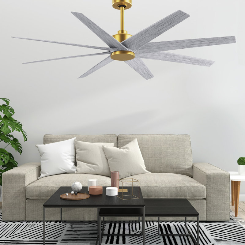 Ariella - Eight Blade Ceiling Fan - Brushed Brass Finish - Matte Black Blades, Barn Wood Tone, Brushed Brass