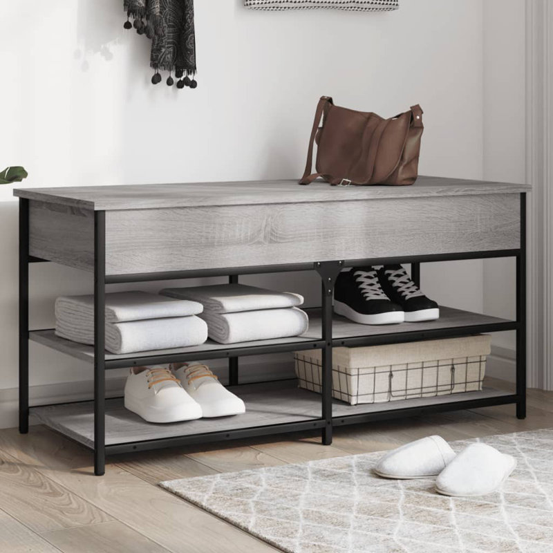 4 Pair Shoe Storage Bench, Grey Sonoma