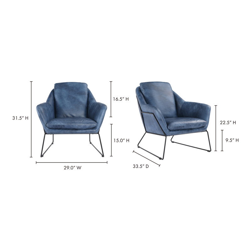 Greer Armchair, Blue Genuine Leather