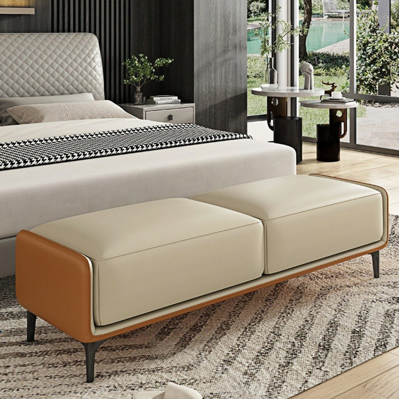 Nezovich Upholstered Bench, Beige/Orange