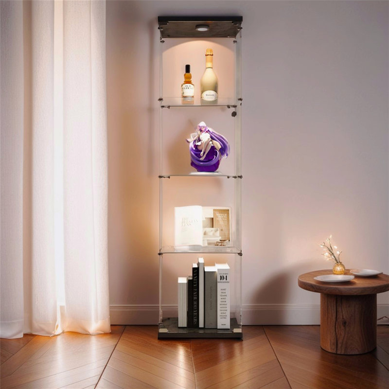 Vitrine, verre, 4 tablettes avec une porte, Noir