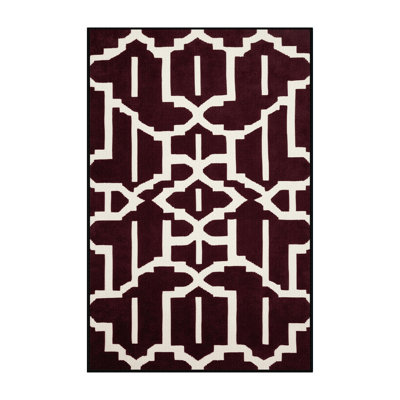 Machine Washable Trellis Red Area Rug