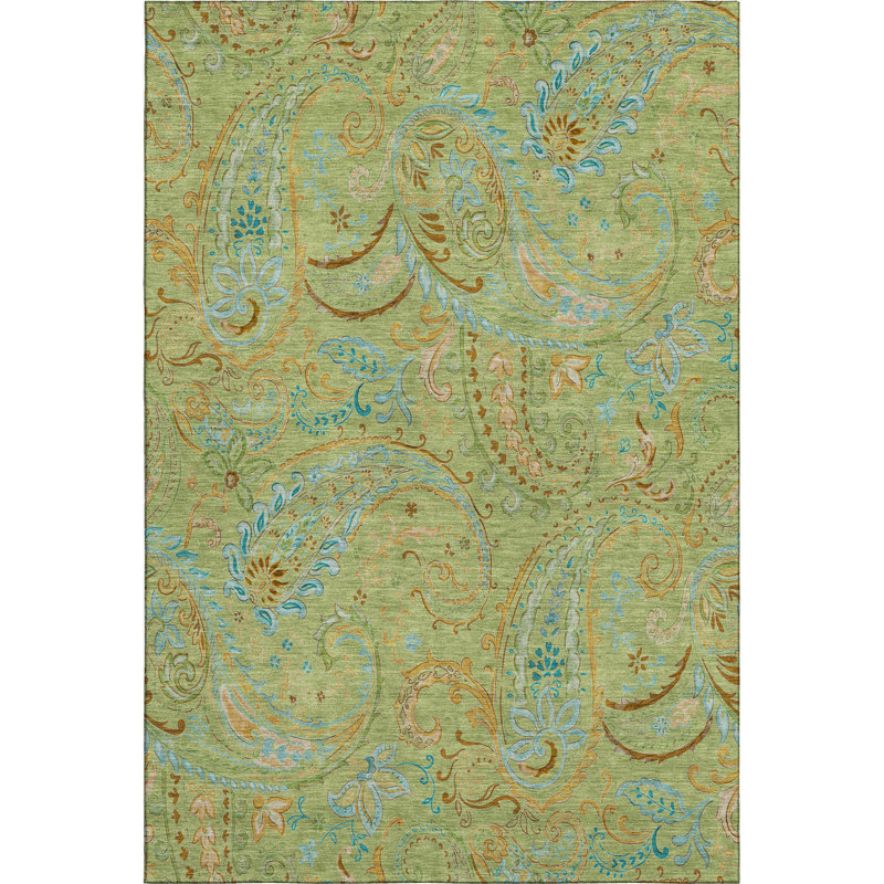 Tapis vert 8 pi x 10 pi avec motif cachemire lavable vert et bleu avec protection UV