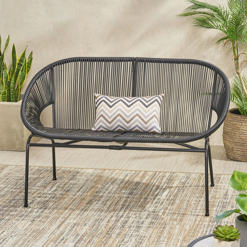 51.92'' Wide Curved Iron Loveseat, Black