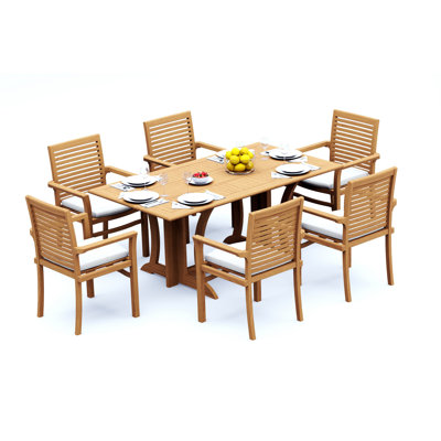 7 Pcs Grade-A Teak Wood Dining Set: Warwick Console Folding Rectangle Table And Mas Stacking Arm Chairs #11MS1506