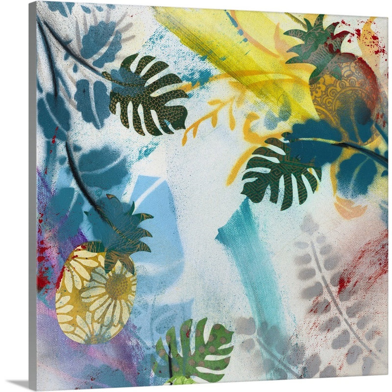 « new tropical bliss i », peinture sur toile, Toile tendue, H 12 po x l 12 po x p 1,25 po