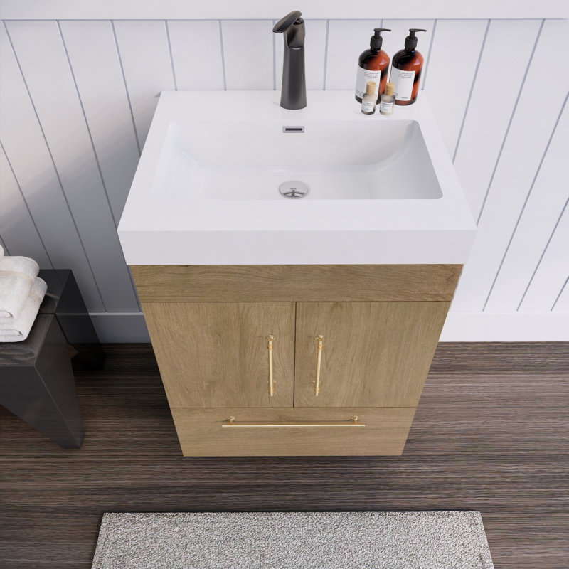 Luberisse 24 " W Freestanding Standard Free Standing Single Double Single Vanity Bathroom Vanity With Acrylic Top, White Oak