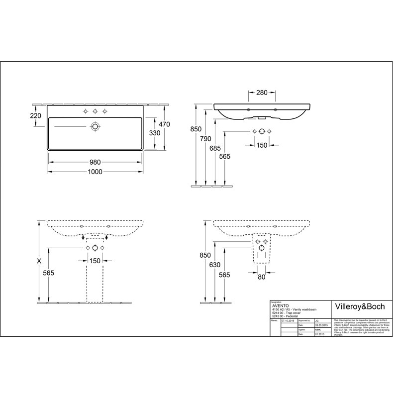 Avento 1000mm Wall-Mounted Vanity Set, Grey, 1