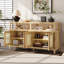 Buffet de rangement en rotin de style bohémien avec structure en bois massif, buffet avec tablettes réglables à 3 positions pour le salon et la salle à manger, conception à pousser sans poignée-1094087410