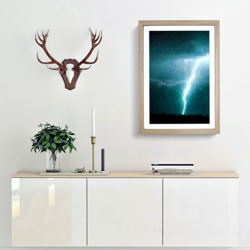 Lightning Storm Abstract Art - Picture Frame Graphic Art Print, Oak Framed, 87cm H x 62cm W x 2cm D