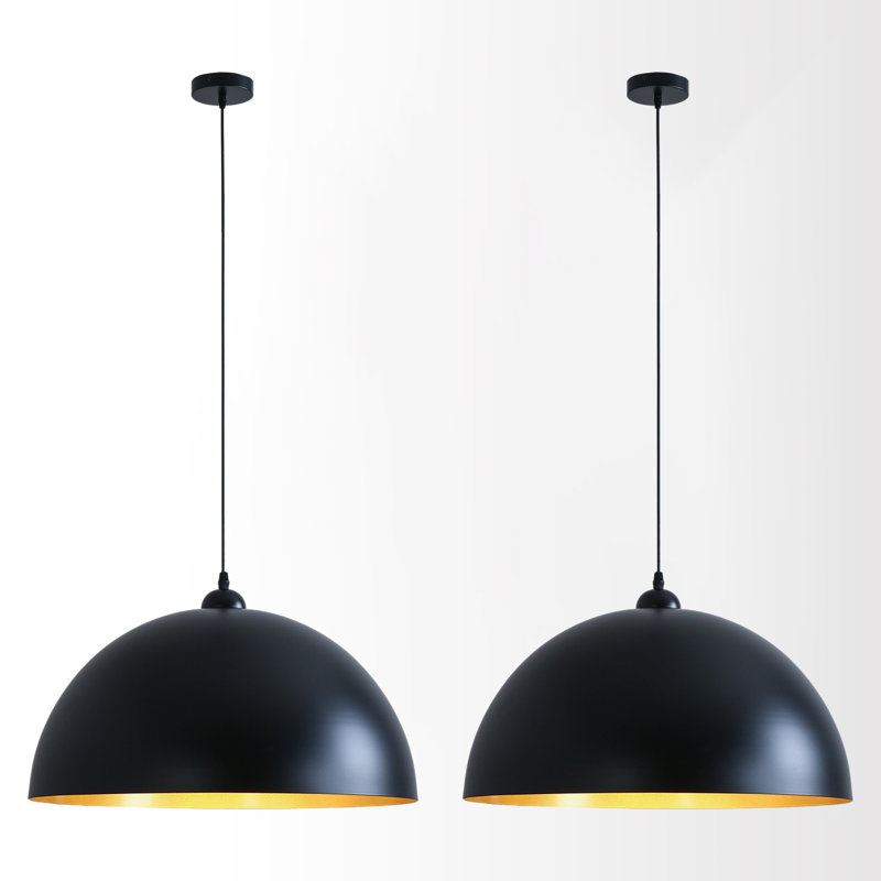 Luminaire suspendu simple à 2 lumières Dileo, Noir et or, H 10,5 po x l 19,6 po x P 19,6 po