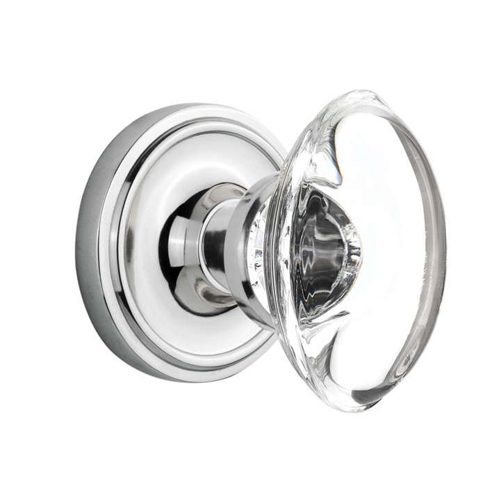 Rosette classique avec poignée de porte ovale en cristal transparent, Chrome brillant