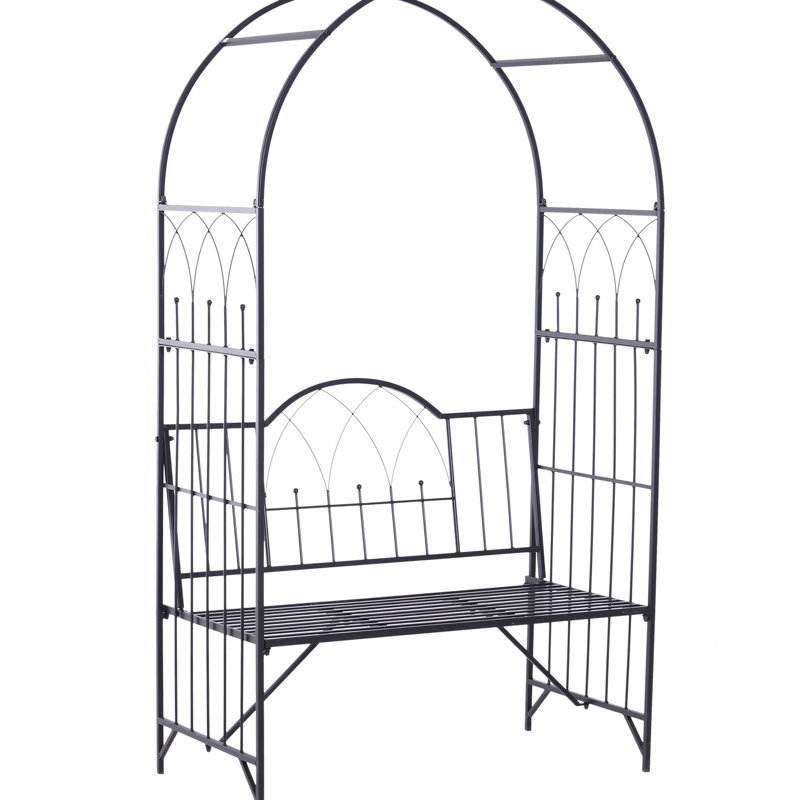 Treillis en métal avec banc pour l'extérieur - 484 lb Capacité de poids, arche et décoration à finition noire, capacité