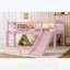 Lit mezzanine simple avec tablettes de rangement, lit mezzanine inférieur en bois massif avec lumières DEL et garde-corps pleine longueur, aucun sommier tapissier requis, rose-454536017-454536019